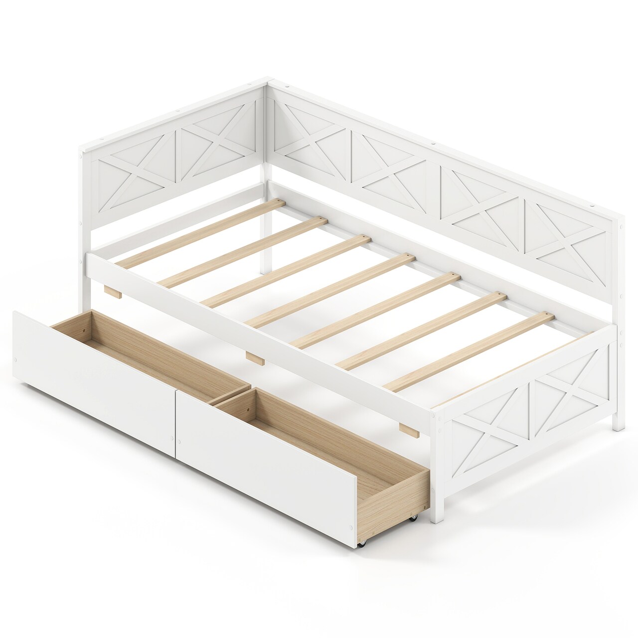 Pine Wood Twin Daybed with Storage Drawers and Platform Design